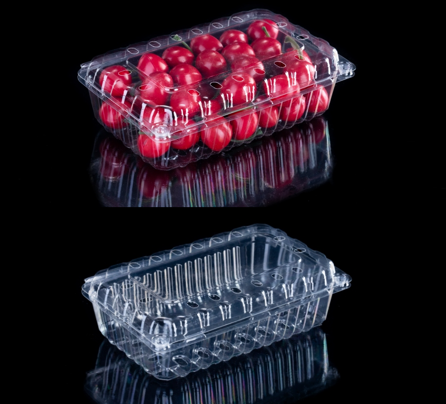 Scatola di imballaggio in plastica di frutta con buchi di ventilazione