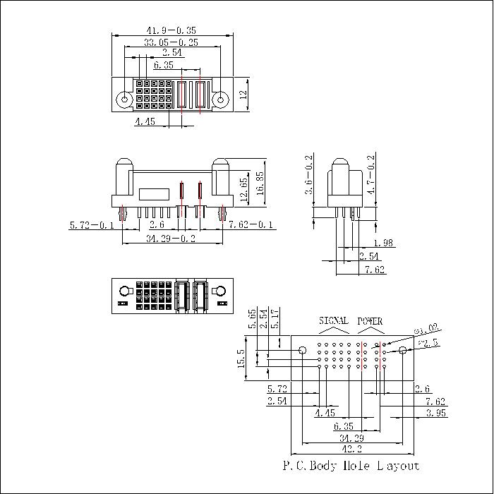 PSPF6.35S-0220G0G0AEX 6.35MM 2P Power+20P Signal Female Straight Dip Power Connector PSPF6.35S-0220G0G0AEX 6.35MM 2P Power+20P Signal Female Straight Dip Power Connector