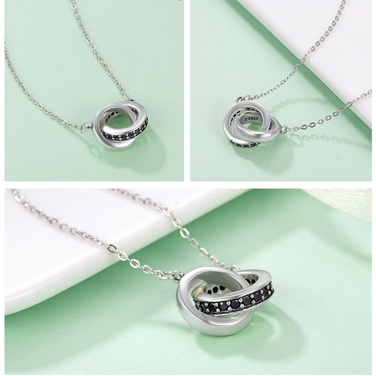 Circle in Circle Black CZ Silver Pendant Necklaces Jewelry Gift