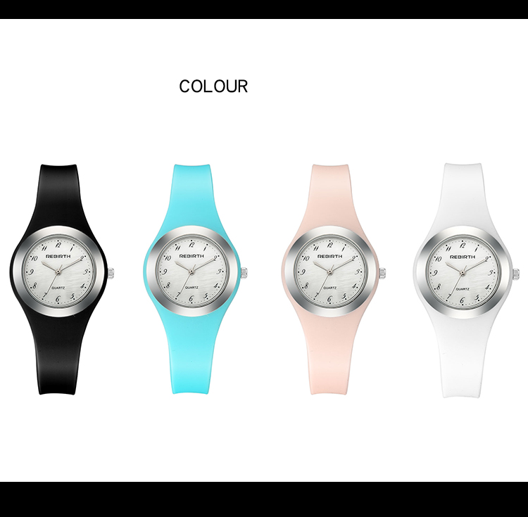 REBIRTH RE091 Women Fashion Silicone Strap Bracelet Watches Casual Quartz Sports Thin Dial Ladies Wristwatch