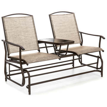 Danlong Patio Furniture: Steel Porch Loveseat Chair Rocking Glider Bench with Table