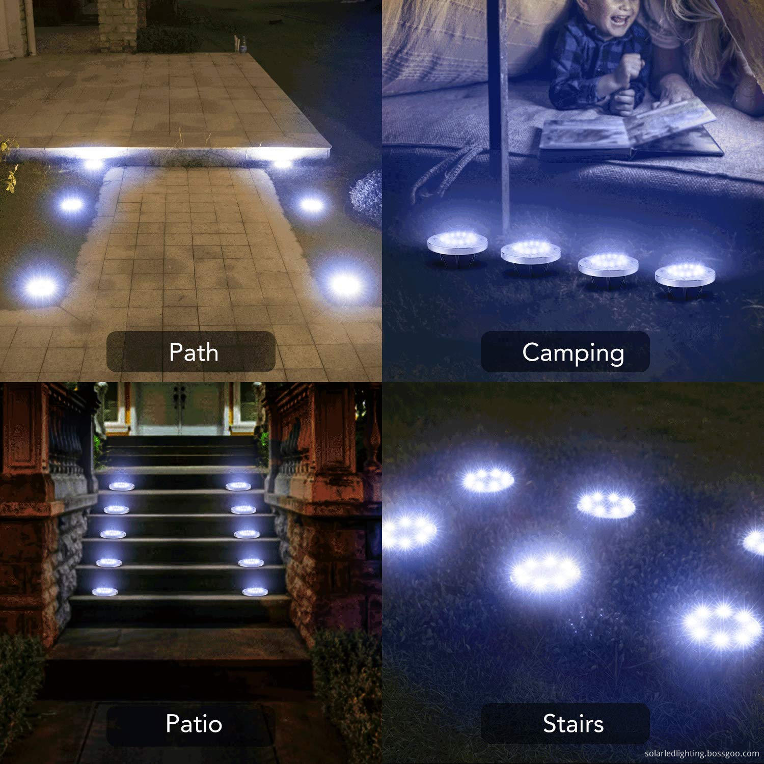 Solar LED garden ground lights for night-time illumination