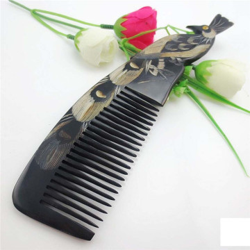 Natural Horn Comb Carved Peacock Elegant Hair Accessories Anti Static Comb