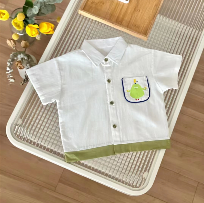 Pure Cotton Single Breasted Short Sleeves Baby Shirt