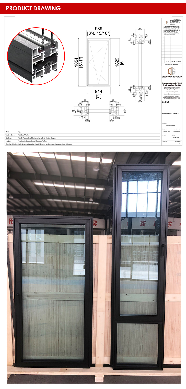 Slim Frame Thermal Break Aluminium Tilt And Turn Two Opening Ways Window Designs For Living Room