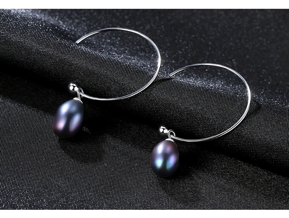 Fashion Big Circle 925 Sterling Silver Freshwater Pearl Drop Earrings