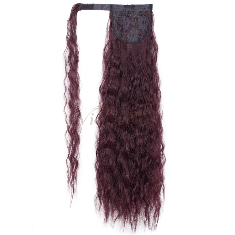 Vigorous 22 Inch Magic Paste Curly Ponytail Heat Resistant Long Wavy Hairpiece Synthetic Hair Extension for Women Girls Lady