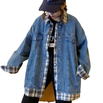 Wholesale Women's Casual Denim Shirts with Vertical Stripes and Flip Collar