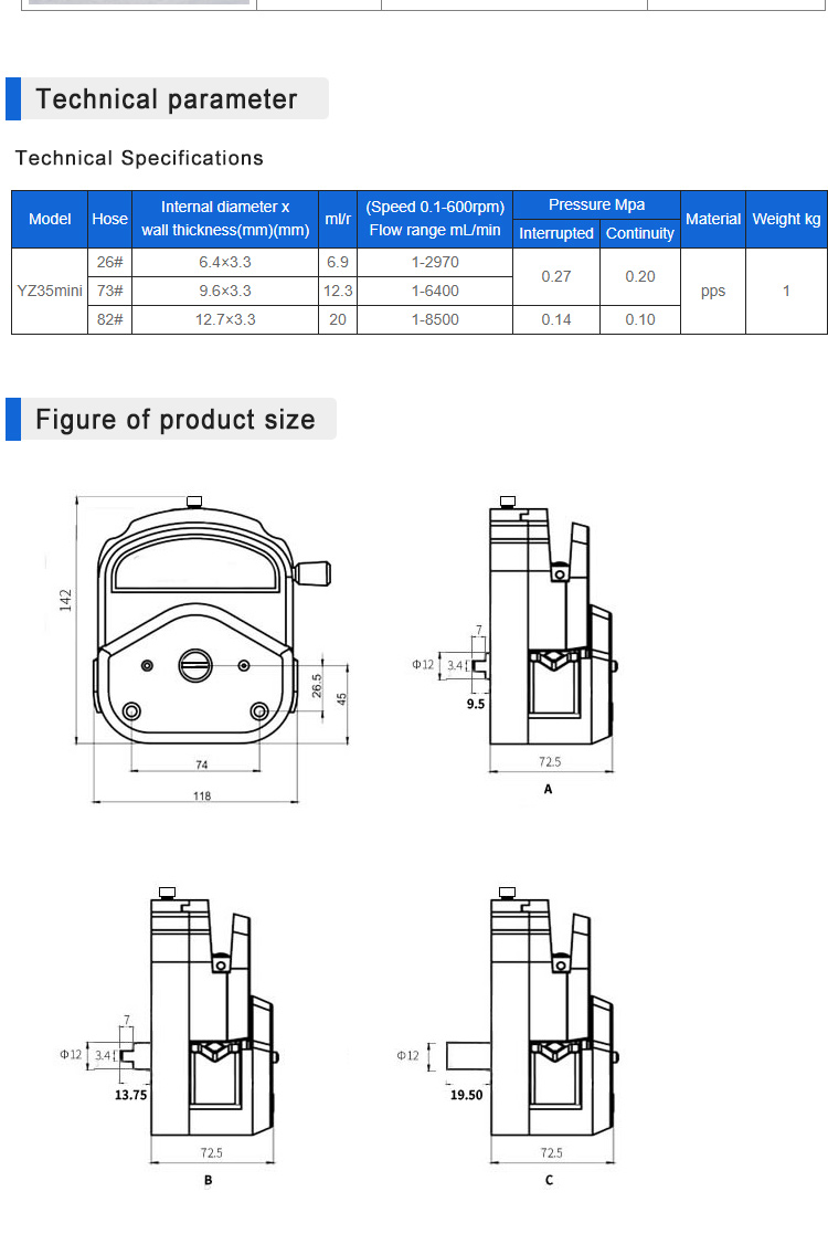 YWfluid High precision Stainless steel bearing Peristaltic pump head with 3/6 rollers