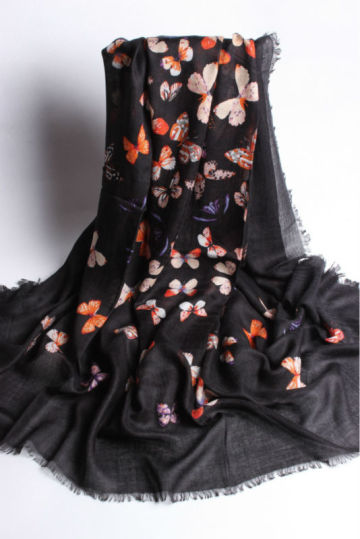 Black Fashion Shawl Butterfly Printed Scarf Modal Cashmere Mixed