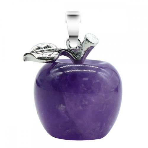 Handmade Craved 20MM Amethyst Apple Pendant Necklace