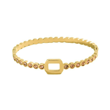 Gold Bangle with Pink Diamonds and Stainless Steel Cable Beads Jewelry Gifts