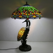 LongHuiJing 18Inch Tiffany Dragonfly Stained Glass Lampshade Desk Light