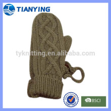 acrylic knitted grey cable mitten gloves