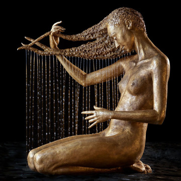 Hot sale design life size bronze pretty girl with water feature for plaza decoration