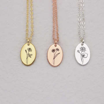 Custom Tiny Birth Flower Pendant Necklace | Wild Flowers Memorial Women's Jewelry | 925 Sterling Silver Floral Necklace