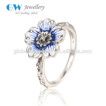 Victoria Design Enamel 925 Silver Flower Ring Silver Engagement Ring