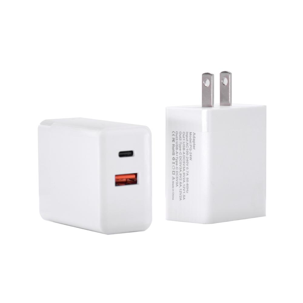 Chargeur mural 24W Dual Port Chargeur rapide PD QC3.0