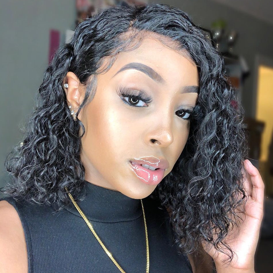 YXCHERIS Brazilian Curly Short Lace Front 4*4 Human Hair Wigs Bob Deep Wave Afro Kinky Curly Wig Natural Color For Black Women