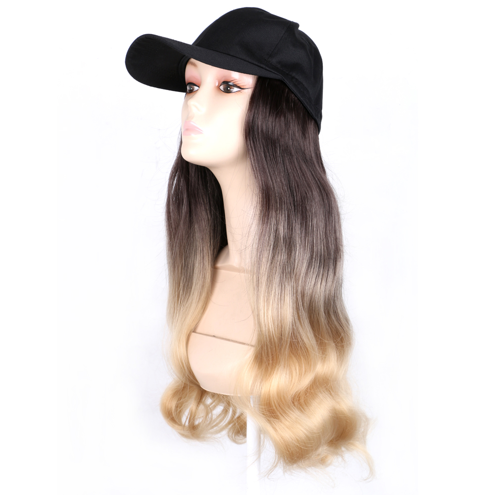 MYZYR 18inch Ombre Hair Natural Wave Wigs For Women Synthetic Hairpiece With Baseball Duck Tongue Hat Makeup Wigs