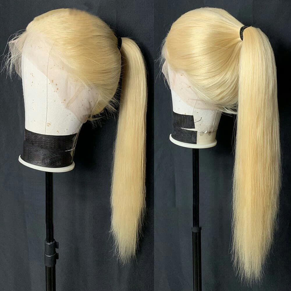 Wholesale Factory Human hair wig,#613 front lace wig can be dyed,Brazilian hair Straight Lace frontal wigs with baby hair