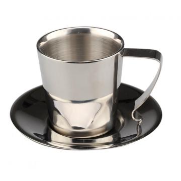 Tazas de café de doble pared de acero inoxidable con plato