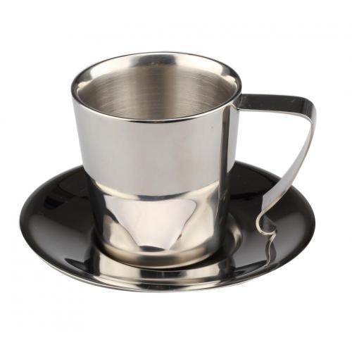 Stainless Steel Double Wall Coffee Cup With Plate