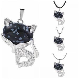 Collier de renard de la chance de flocons de neige pour femmes Hommes guérir énergétique cristal amulet animal pendant bijoux de pierres précieuses