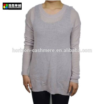 Women Pure Cashmere Pullover, White Plain Pullover