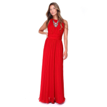 2017 Shenbo Woman Clothing Red Evening Dress Without Sleeve For Lady Chiffon Long Dress