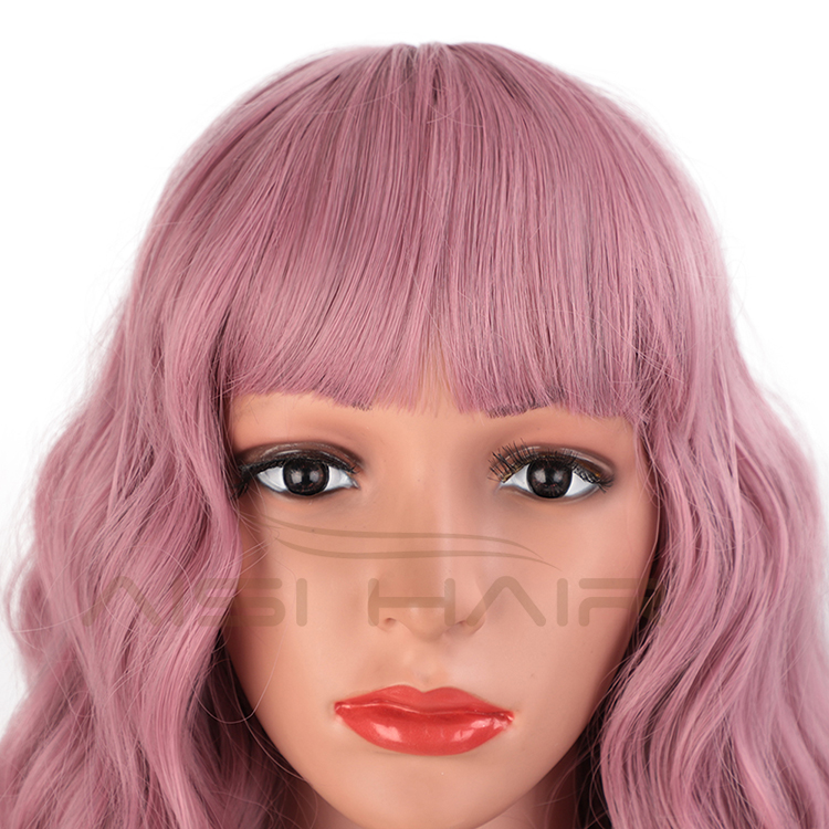 Aisi Hair Wholesale Hign Quality Synthetic Short Bob Pink Wig With Neat Bangs Short Curly Wave Wigs For Black Women