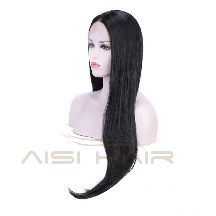Aisi Hair Heat Resistant Synthetic Fiber Lace Front Long Straight Wig Natural Black Lace Front Soft Straight Long Wigs for Women