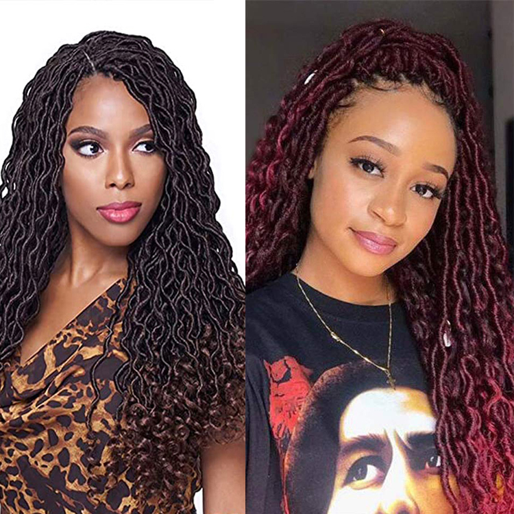 Wholesale Curly Goddess Locs Crochet Hair Extensions African Goddess Faux Locs 18 Inches Solid And Ombre Color Synthetic Fiber