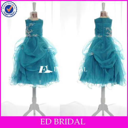 Ball Gown Lace Appliqued Blue Tulle Layered Flower Girl Dress