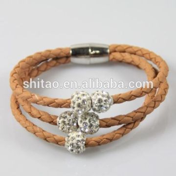 Shamballa Leather Wristband bio magnetic leather bracelet