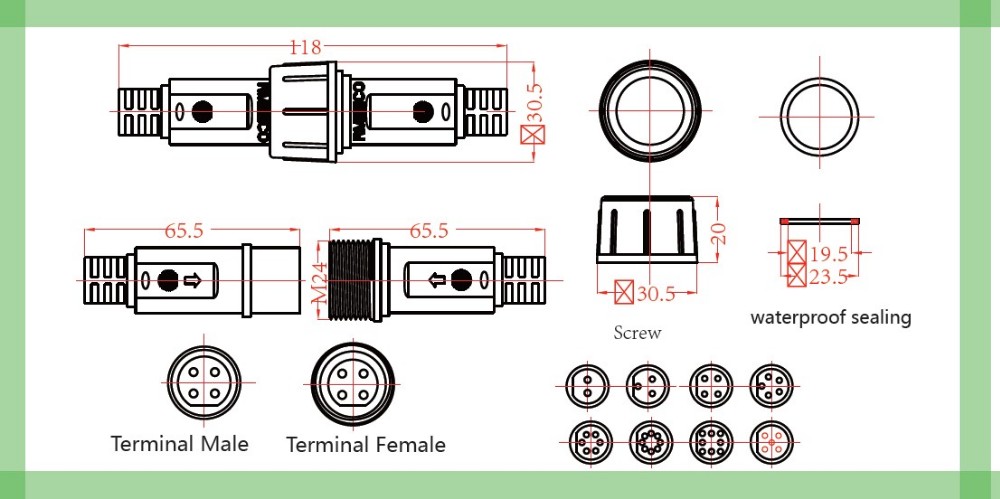 2 pin CE IP68 Power cord Connector 4 pin Male And Female 5 pin Electrical cable Connector