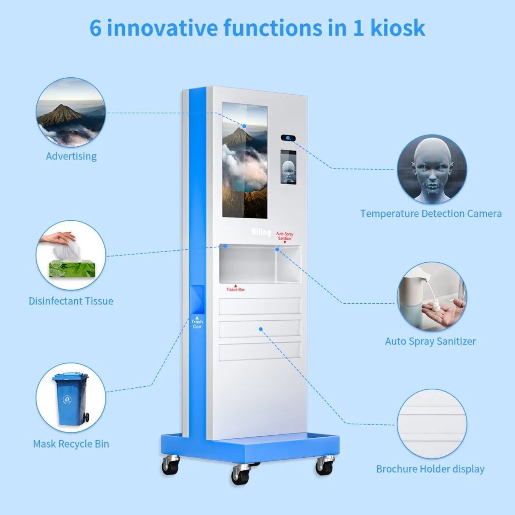 Factory Wholesale Face Recognition and Temperature Kiosk with Sanitizing Box