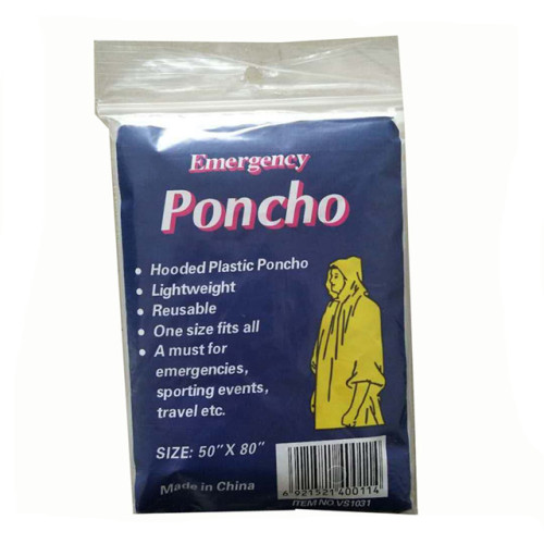 Poncho de lluvia barato de plástico desechable para adultos