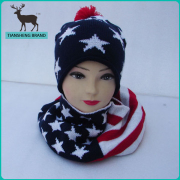 USA star flag Acrylic Knitted Winter hat neckwarmer sets