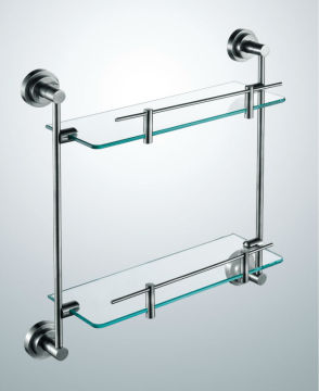 Factory double glass shelf,bathroom accessories double glass shelf,toilet and bathroom accessories double glass shelf