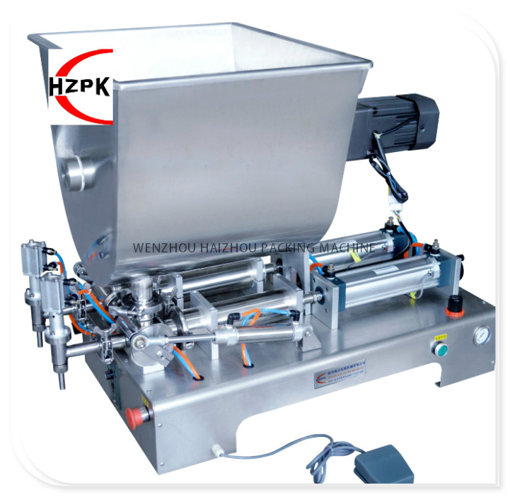 Horizontal double heads paste filling machine with mixing tank
