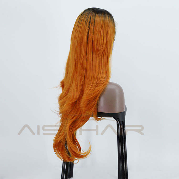 Aisi Hair Wholesale Vendor Body Wave Curly Long Wavy Ombre Orange Lace Frontal Synthetic Hair For Black Women Lace Front Wig