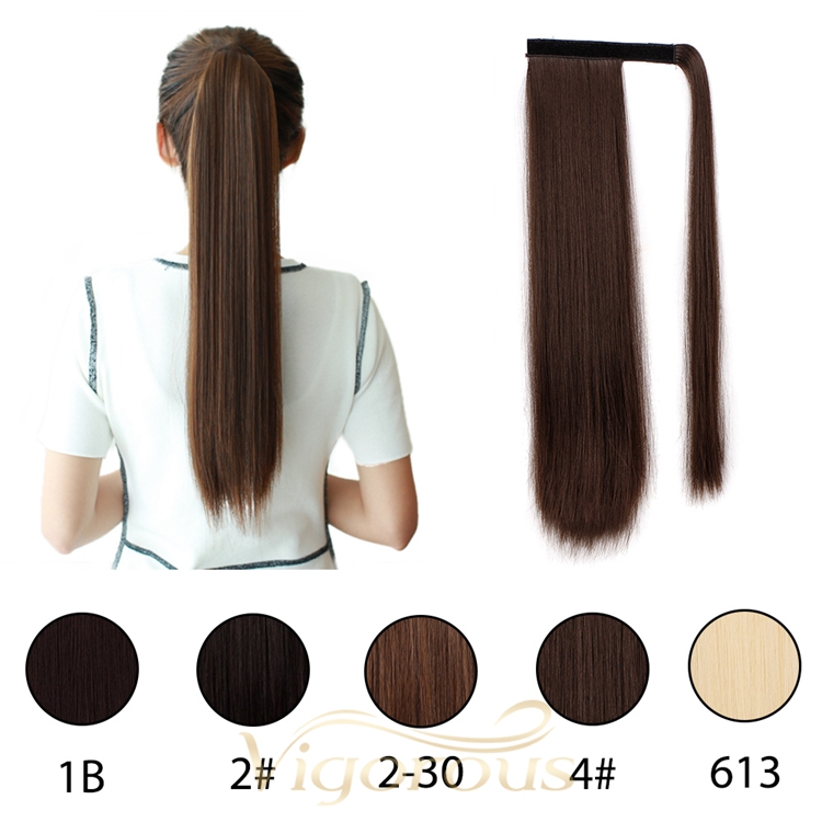 Natural Wholesale Fiber Glueless Long Straight Synthetic Ponytail Clip In Hand Tied Weft Hair Extension