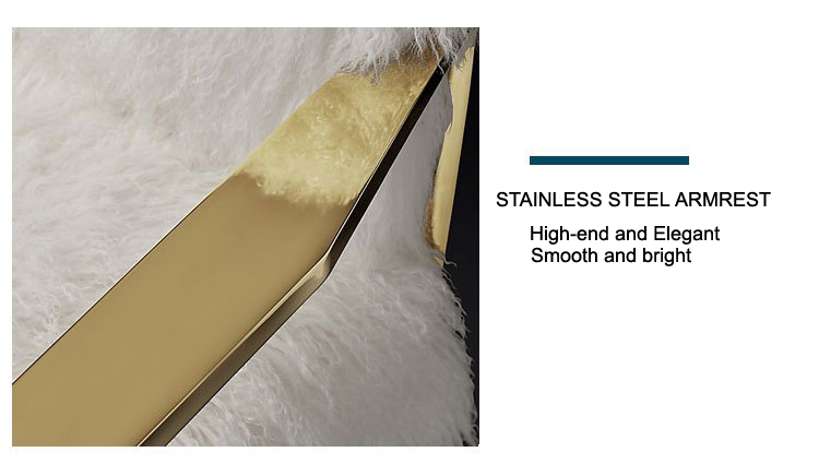 Modern Style Luxurious White Wool Golden Legs Italian Design Chair