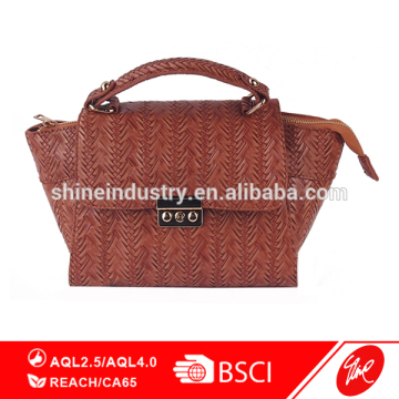 Retro Female Woven Pattern PU Hand Bag