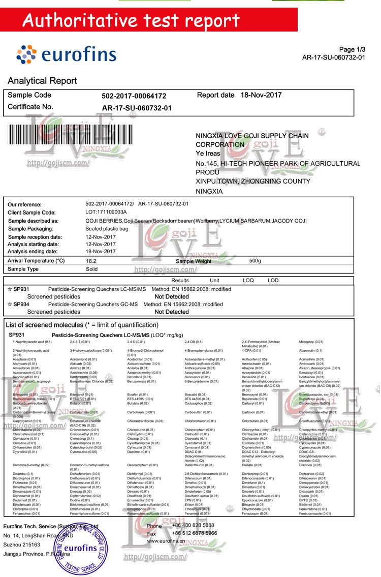 Conventional Goji Hot Sale eurofins