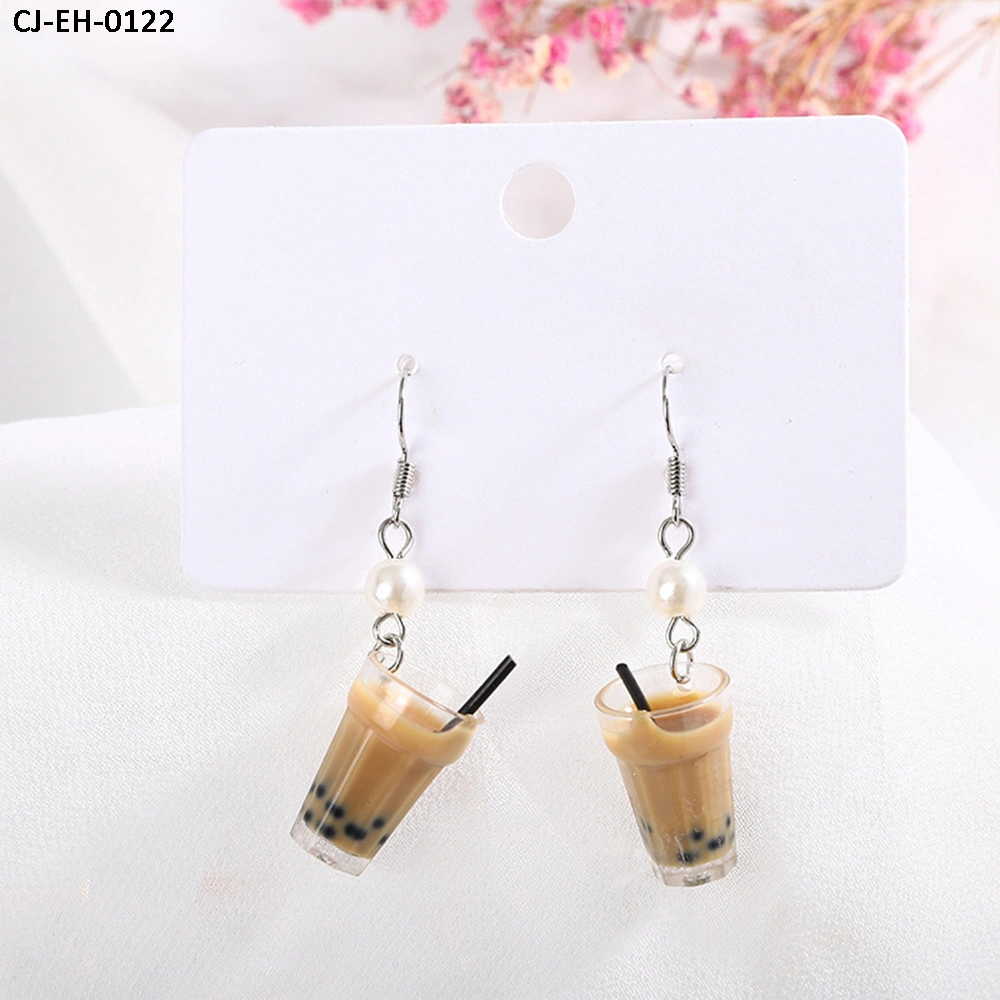 Wholesale Hand - Made Pearl Milk Tea Cup Bottle Girl Earrings Pendant