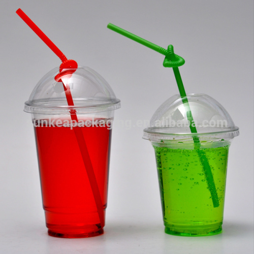 Custom printed disposable clear plastic straw cup with lid