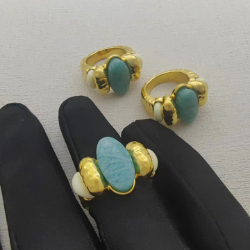 Blue Amazonite Ring Hammered Texture Natural Stone Ring