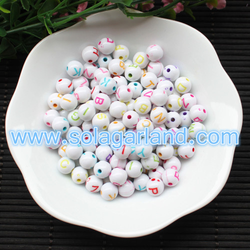 8MM Round Acrylic Plastic Alphabet Letter Ball Beads Charms